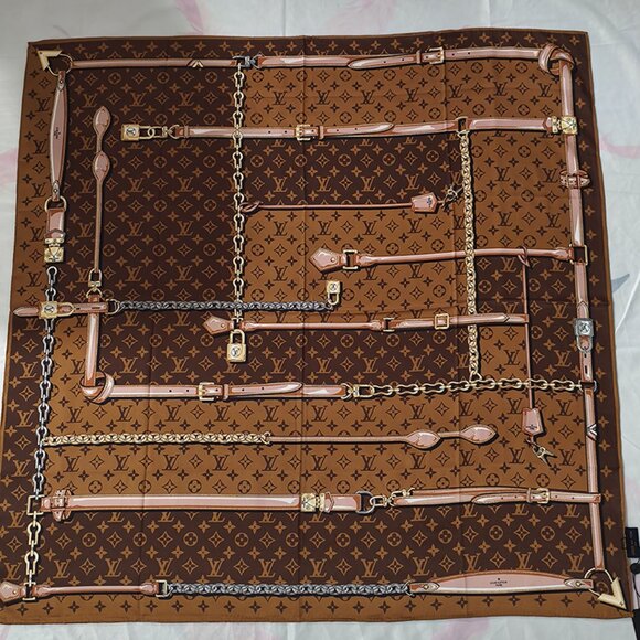 Louis Vuitton Brown Square Silk Scarf - Picture 1 of 3